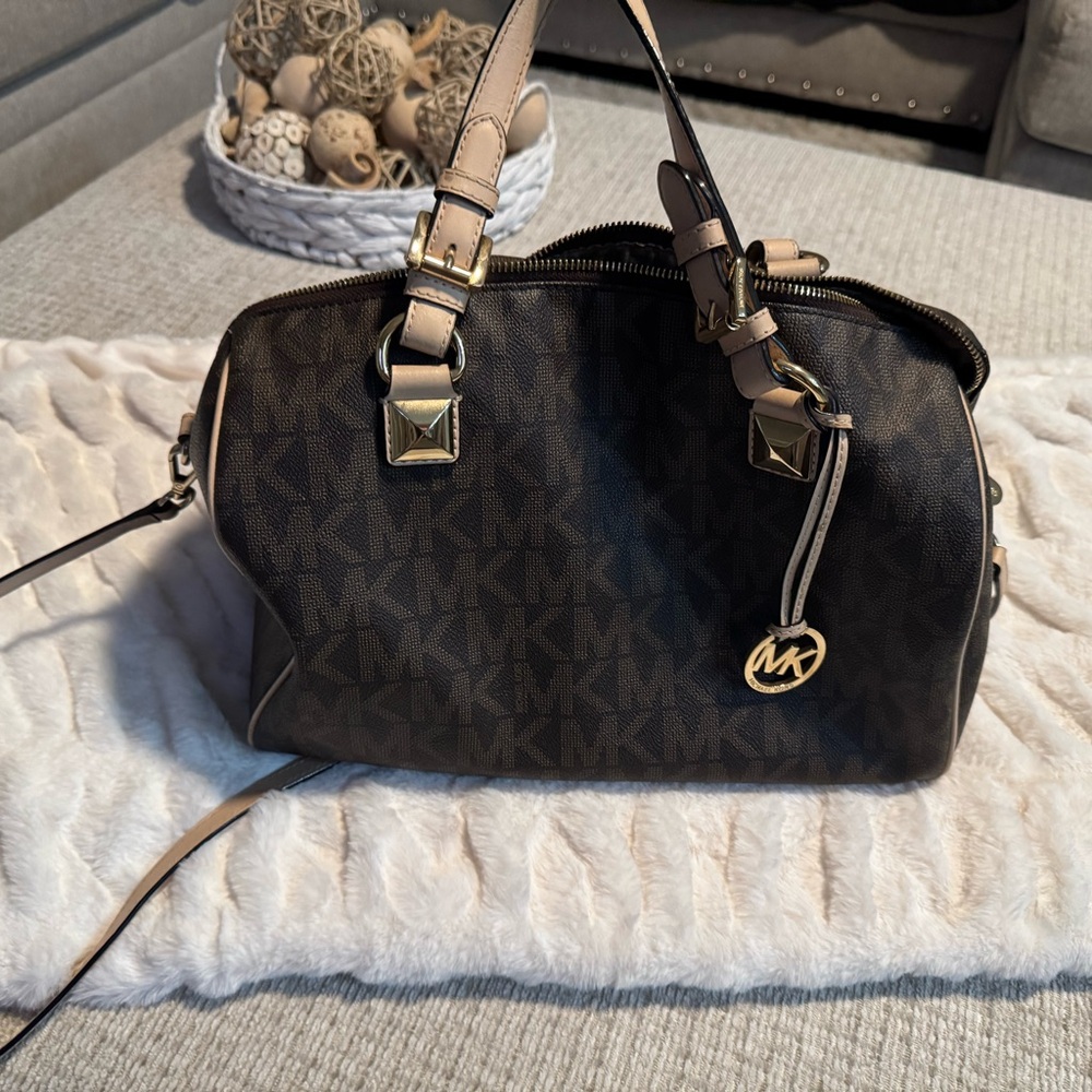 Michael Kors Brown Satchel with Gold-Tone Hardware
